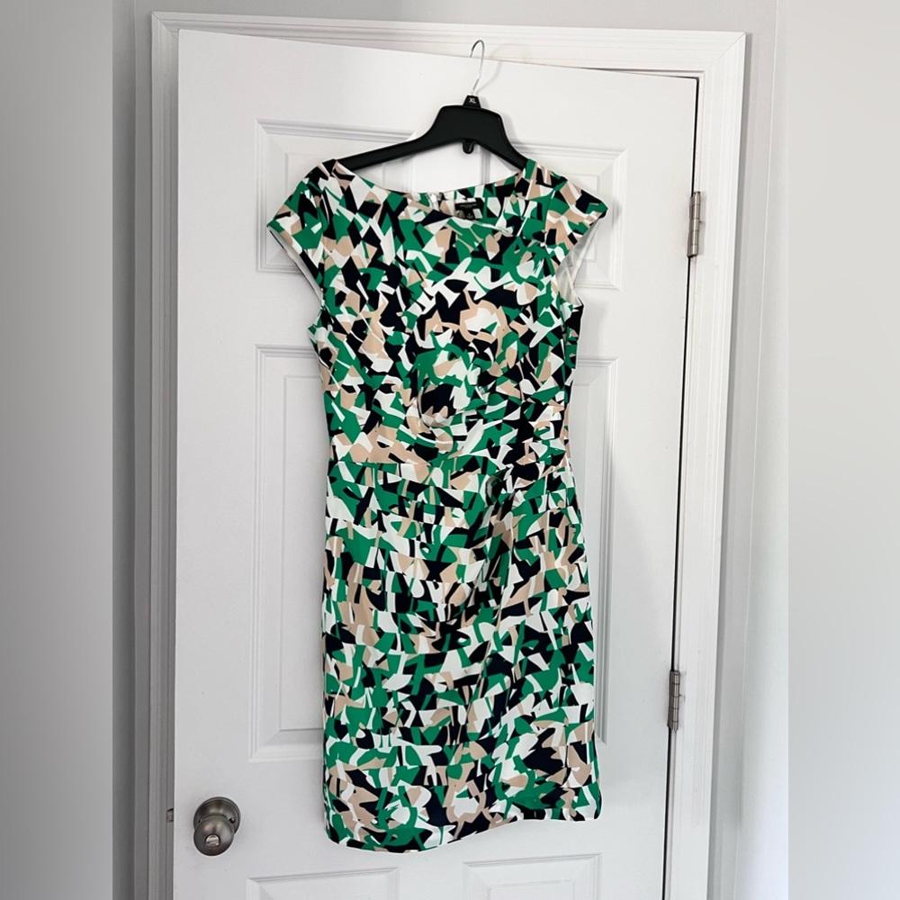 Ann Taylor Womens Dress Size 8 Sleeveless Navy Blue Tan Green White Sundress